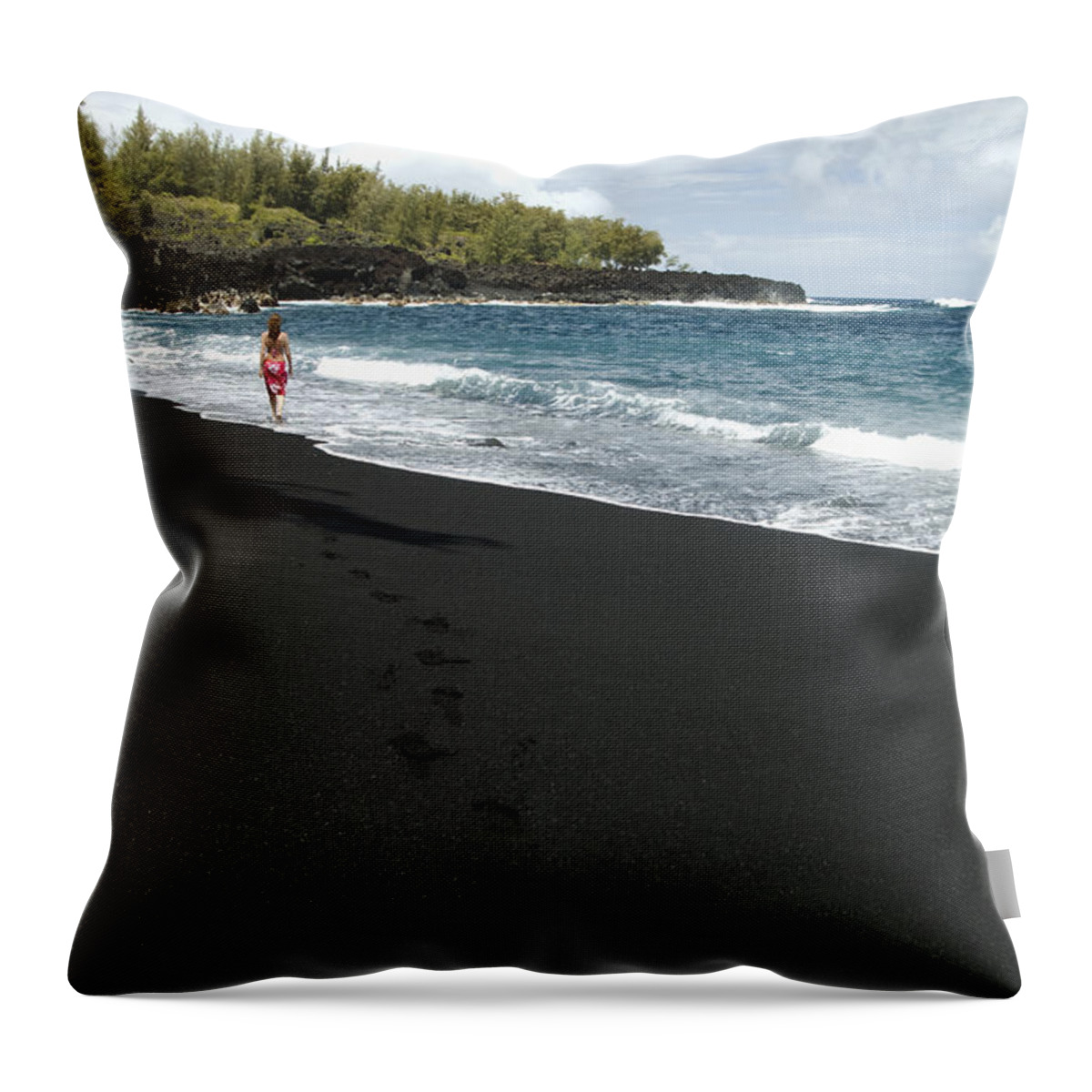 Beach Throw Pillow featuring the photograph Pololu Valley Black Sand Beach by Mary Van de Ven - Printscapes