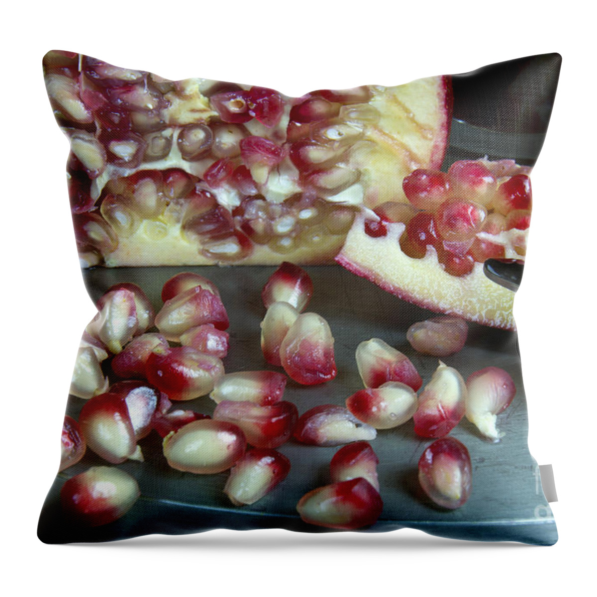 Pomegranate Throw Pillow featuring the photograph Pomegranate Seeds by Karen Foley