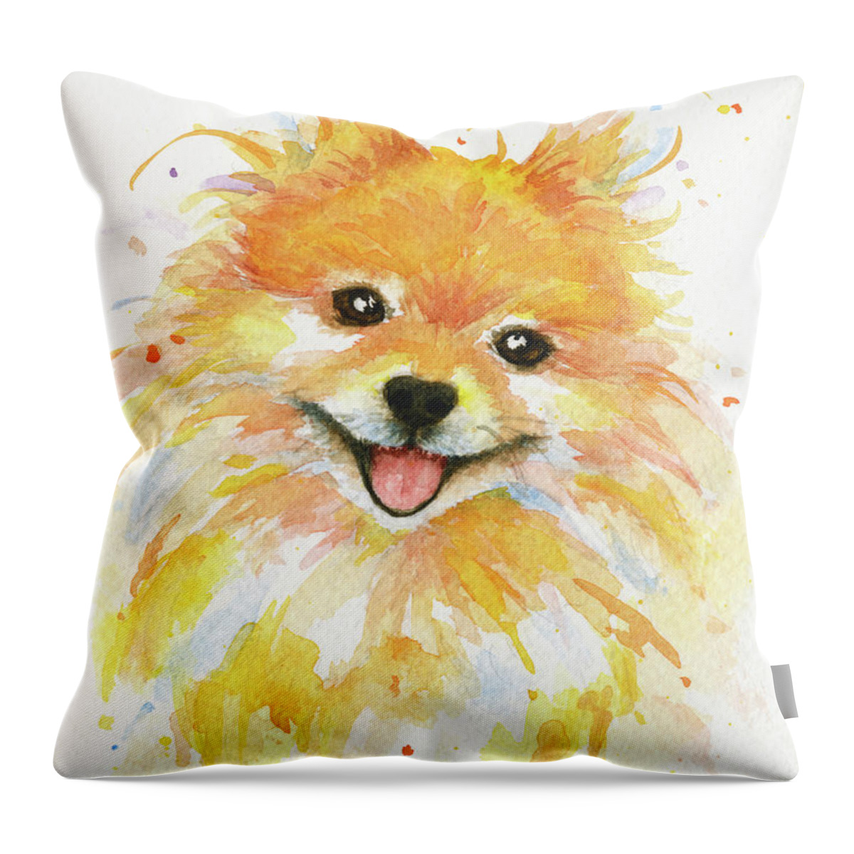 Pomeranian Puppies Throw Pillow featuring the painting Happy Pomeranian by Kathleen Wong