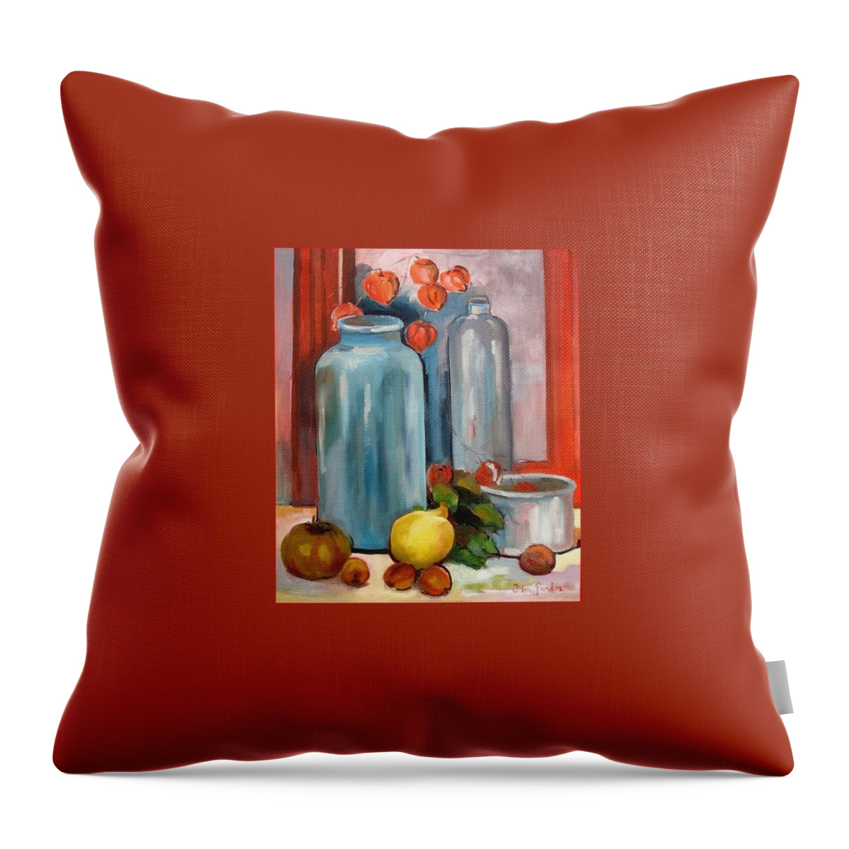  Throw Pillow featuring the painting Pomme d amour by Kim PARDON