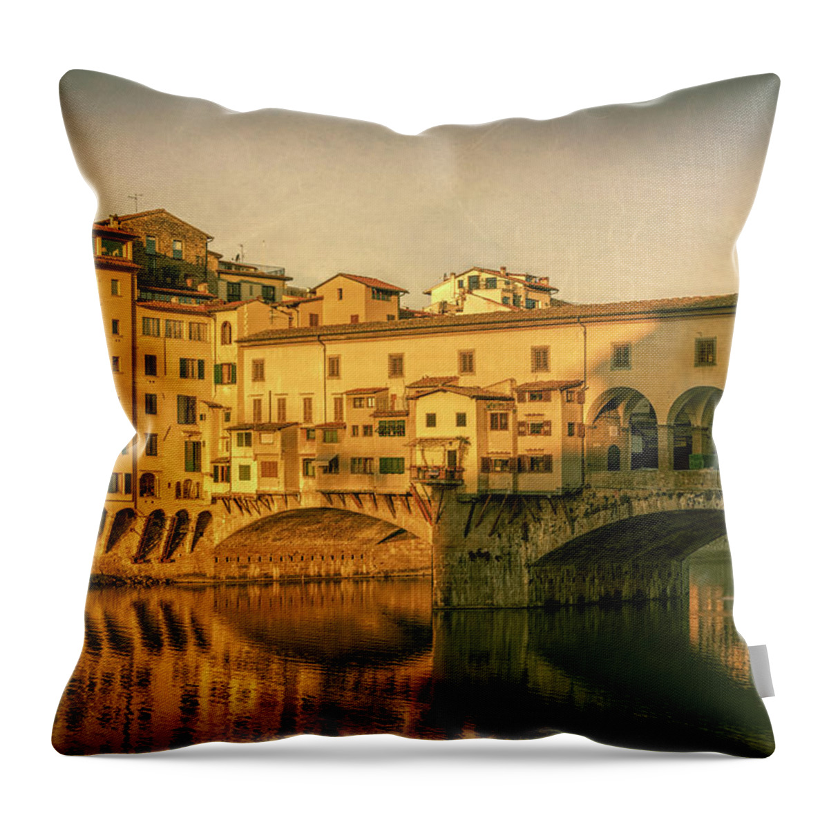 Joan Carroll Throw Pillow featuring the photograph Ponte Vecchio Morning Florence Italy by Joan Carroll