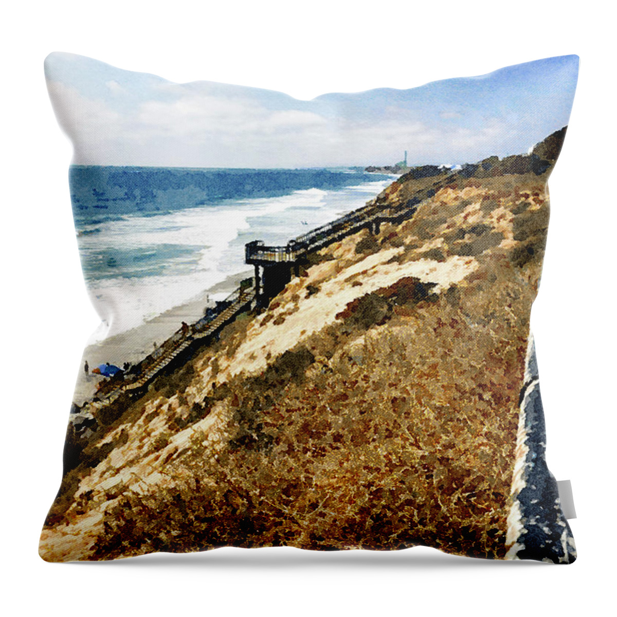 Beach Throw Pillow featuring the digital art Ponto Beach, Carlsbad by Rhonda Strickland