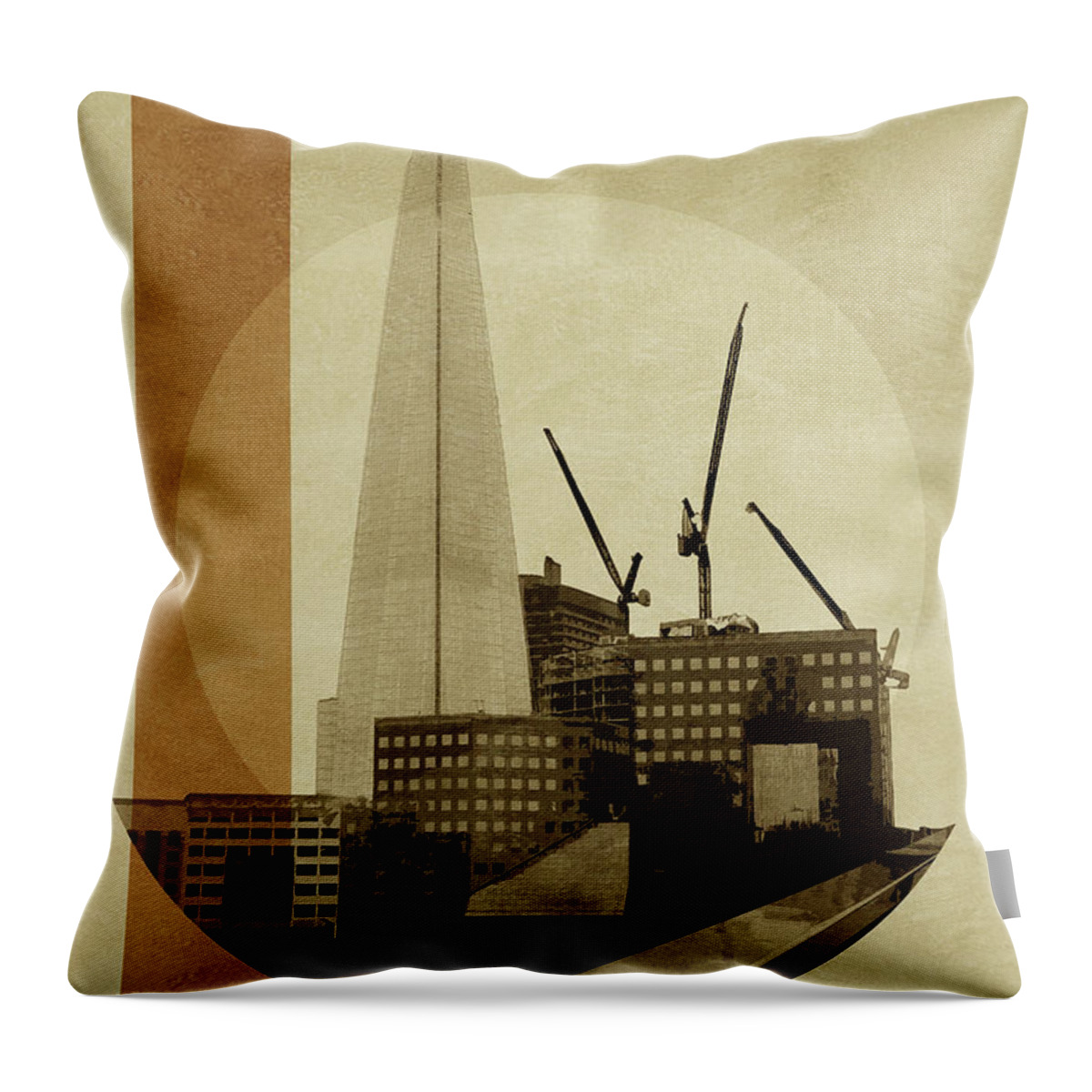 Wheel Throw Pillow featuring the painting Pop Art Deco London - Shard by BFA Prints