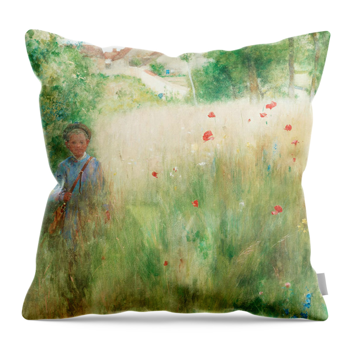 19th Century Art Throw Pillow featuring the painting Poppies by Carl Larsson