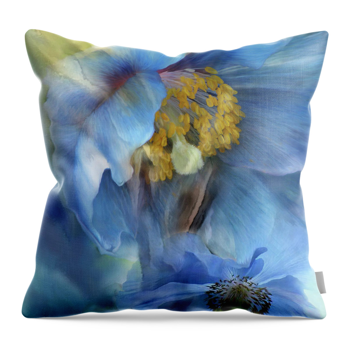 Poppy Throw Pillow featuring the mixed media Poppies So Blue by Carol Cavalaris