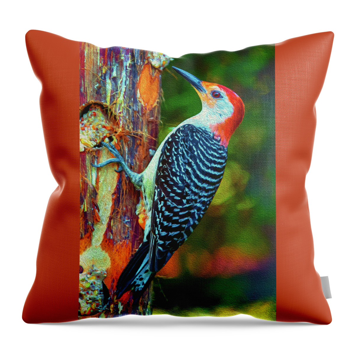 Alexandria Throw Pillow featuring the photograph Popping Color Woodpecker by Jim Moore