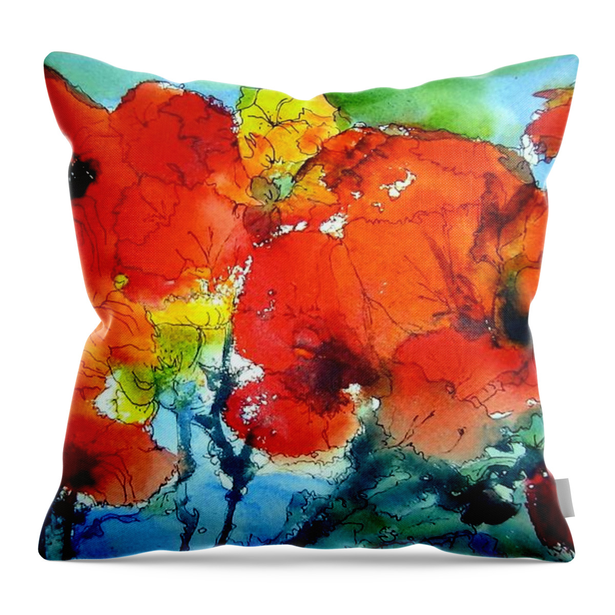 Poppies Throw Pillow featuring the painting Poppy Bouquet by Anne Duke
