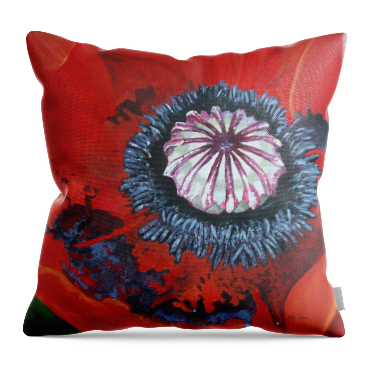 Floral Throw Pillow featuring the painting Poppy Centre by Betty-Anne McDonald