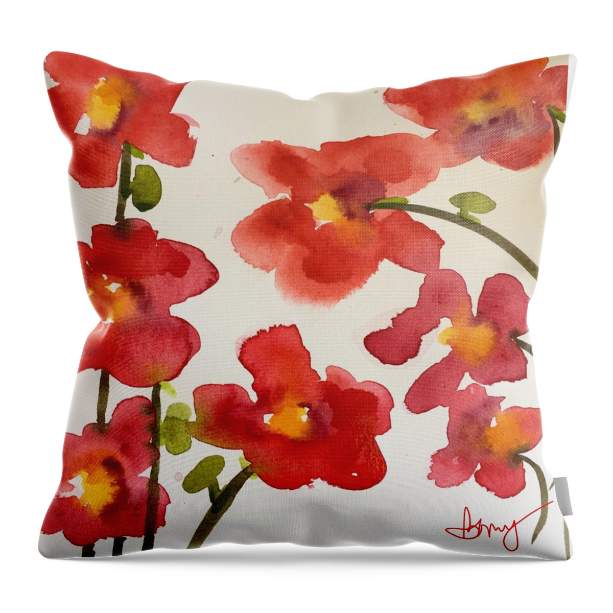 Watercolor Throw Pillow featuring the painting Poppy Festival by Bonny Butler