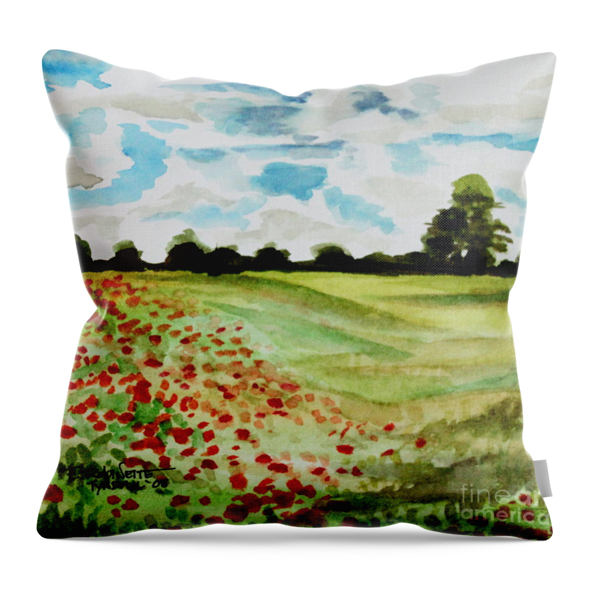 Landscape Throw Pillow featuring the painting Poppy Meadow by Elizabeth Robinette Tyndall