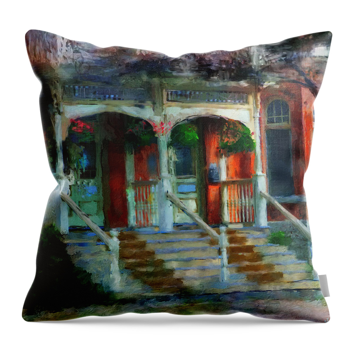 City Throw Pillow featuring the painting Porch in the Morning Light by Jo-Anne Gazo-McKim