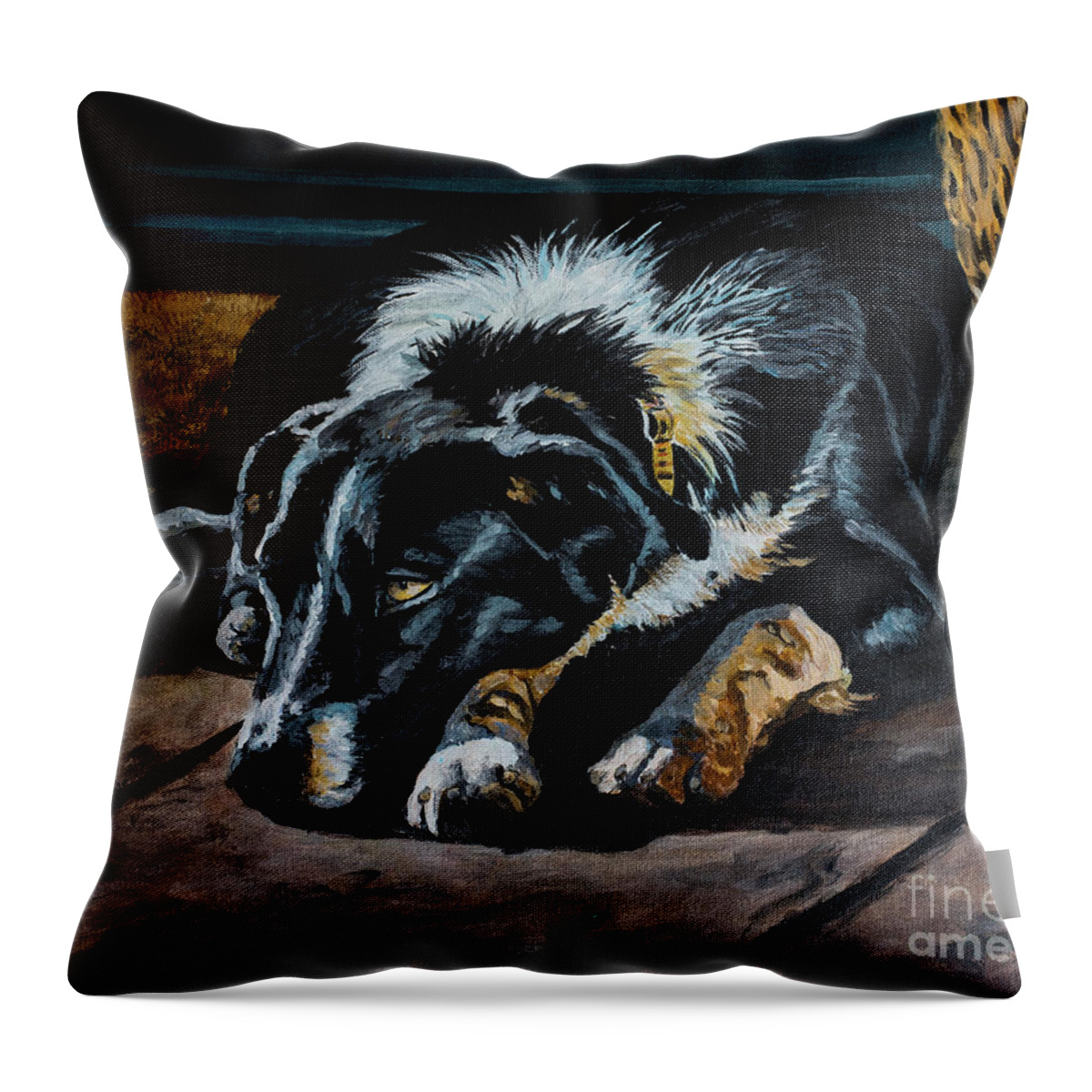 Acrylic Throw Pillow featuring the painting Porch Pup by Jackie MacNair