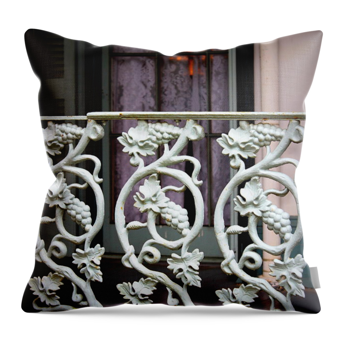 Porch Throw Pillow featuring the photograph Porch Railing - The Myrtles Plantation by Beth Vincent