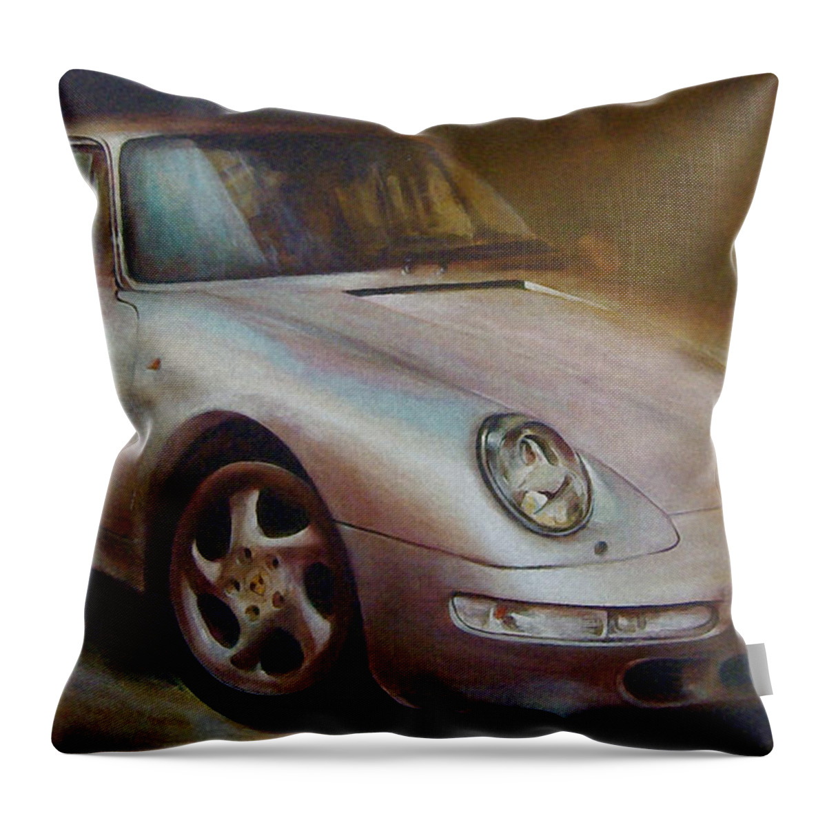 Car Throw Pillow featuring the painting Porsche by Vali Irina Ciobanu