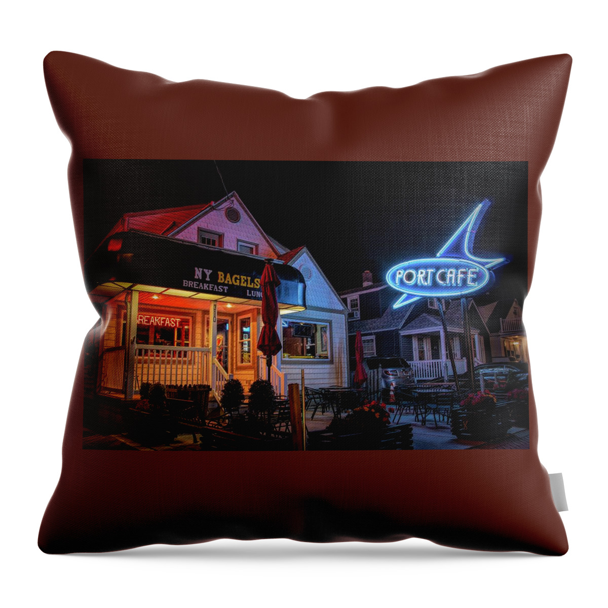 Port Cafe Throw Pillow featuring the photograph Port Cafe Wildwood by Kristia Adams