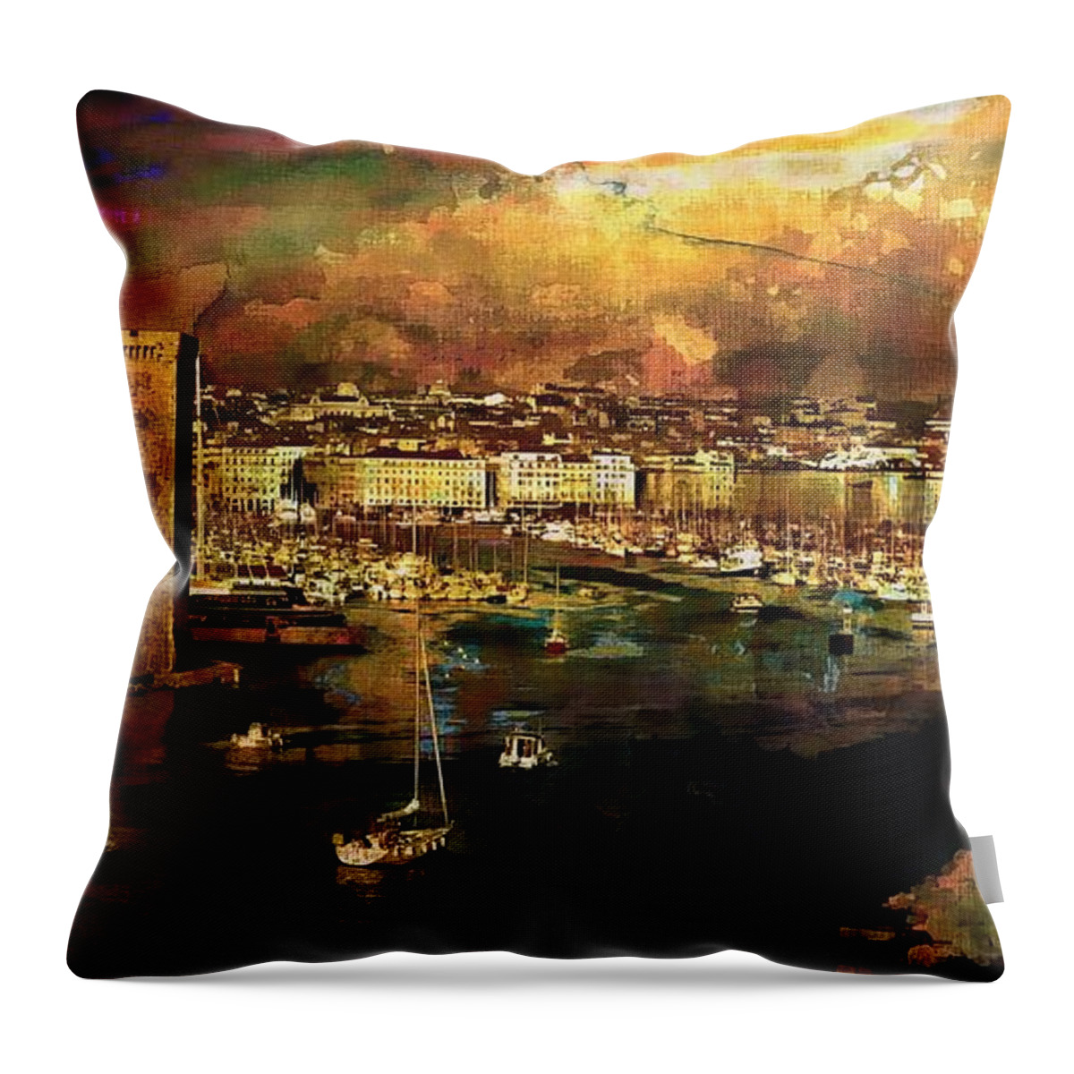 In Marseille Throw Pillow featuring the photograph The old port of Marseille #2 by Jean Francois Gil