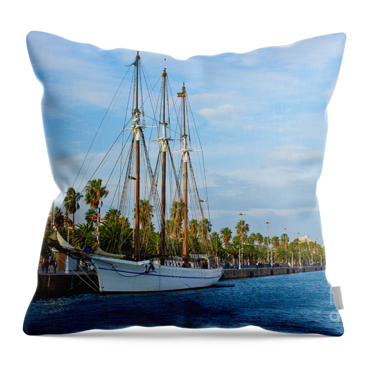 Port Vell Throw Pillow featuring the photograph Port Vell in Barcelona, Spain by Anastasy Yarmolovich