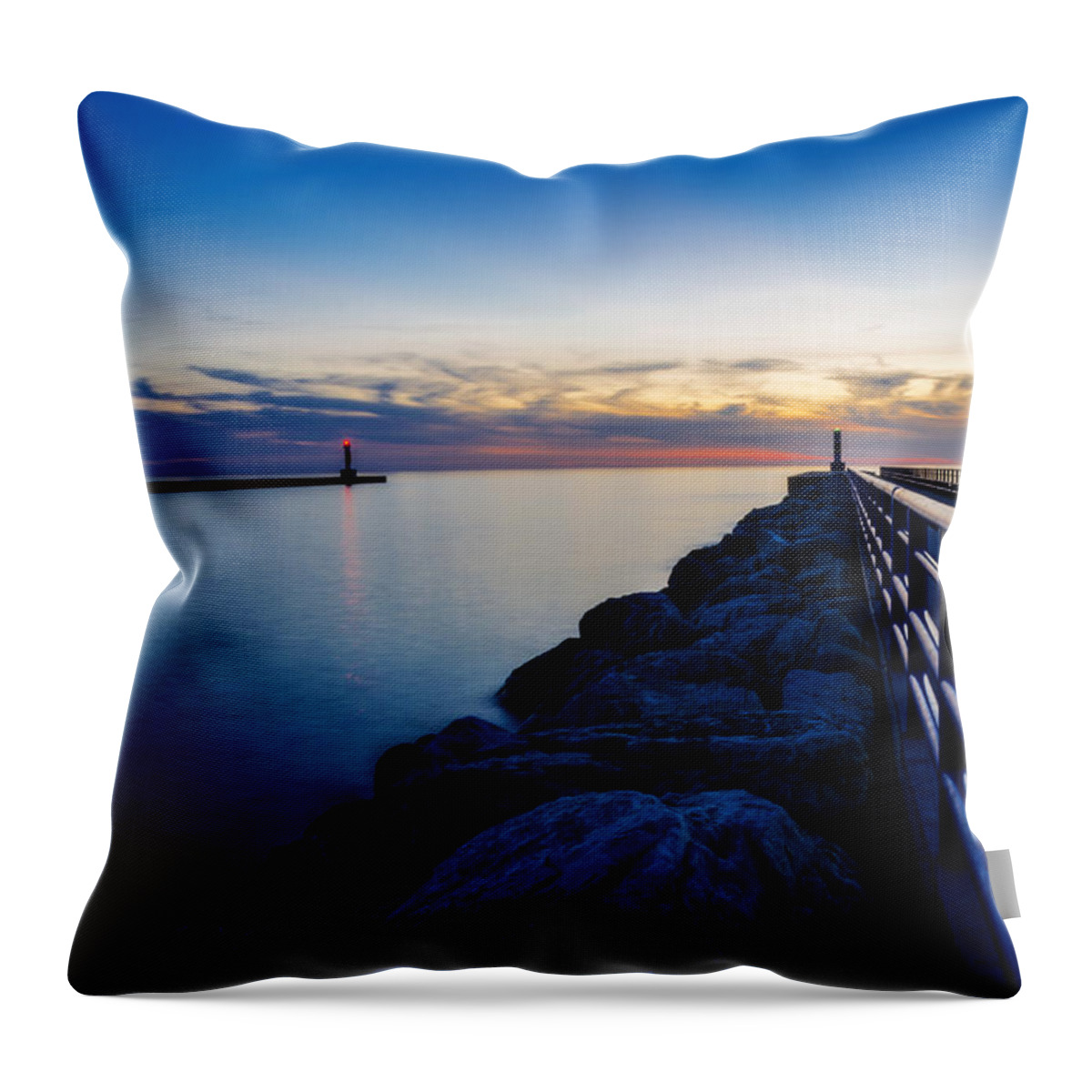 Sunrise Throw Pillow featuring the photograph Portage Lake Pier by Pelo Blanco Photo