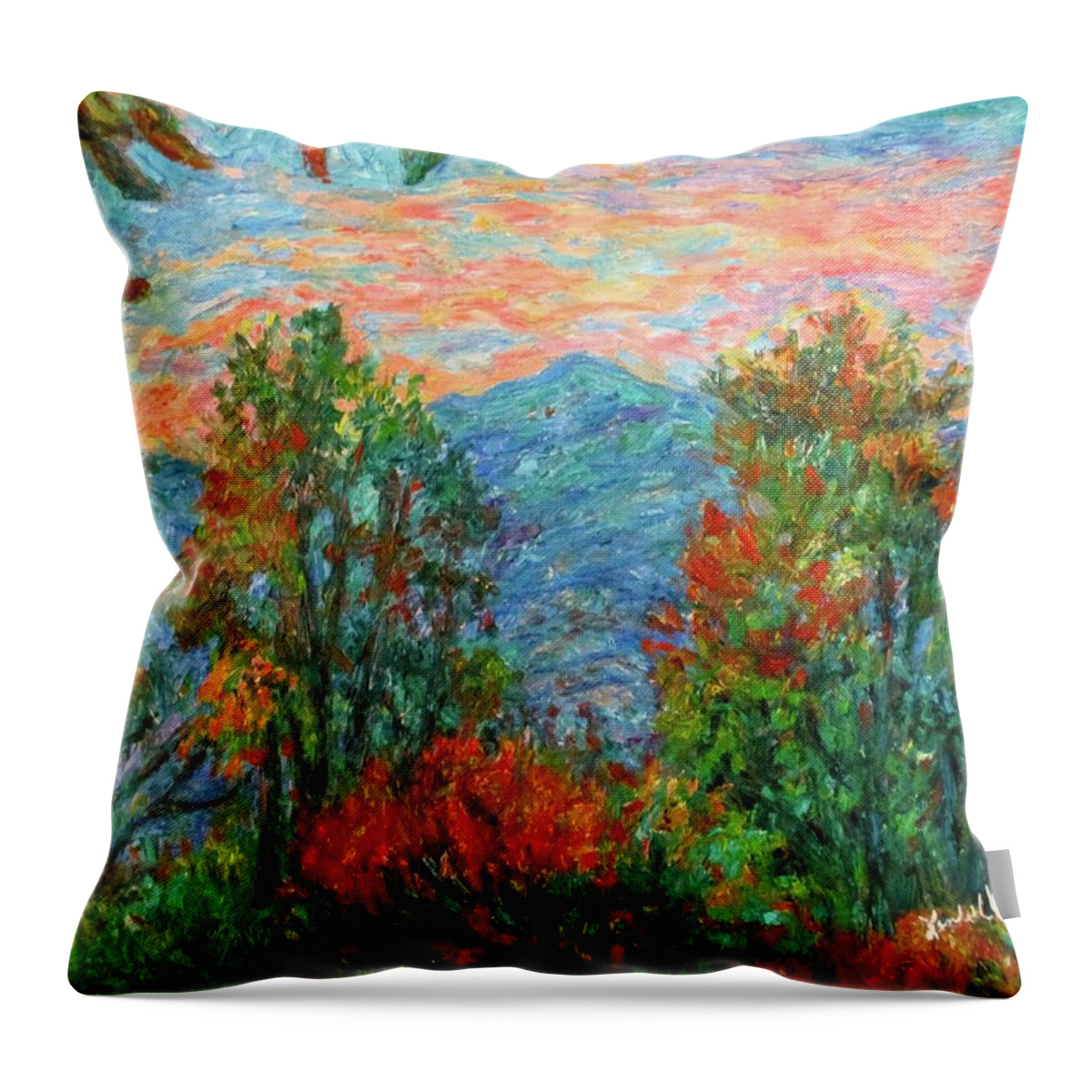 Porter Mountain Throw Pillow featuring the painting Porter Mountain in Fall by Kendall Kessler