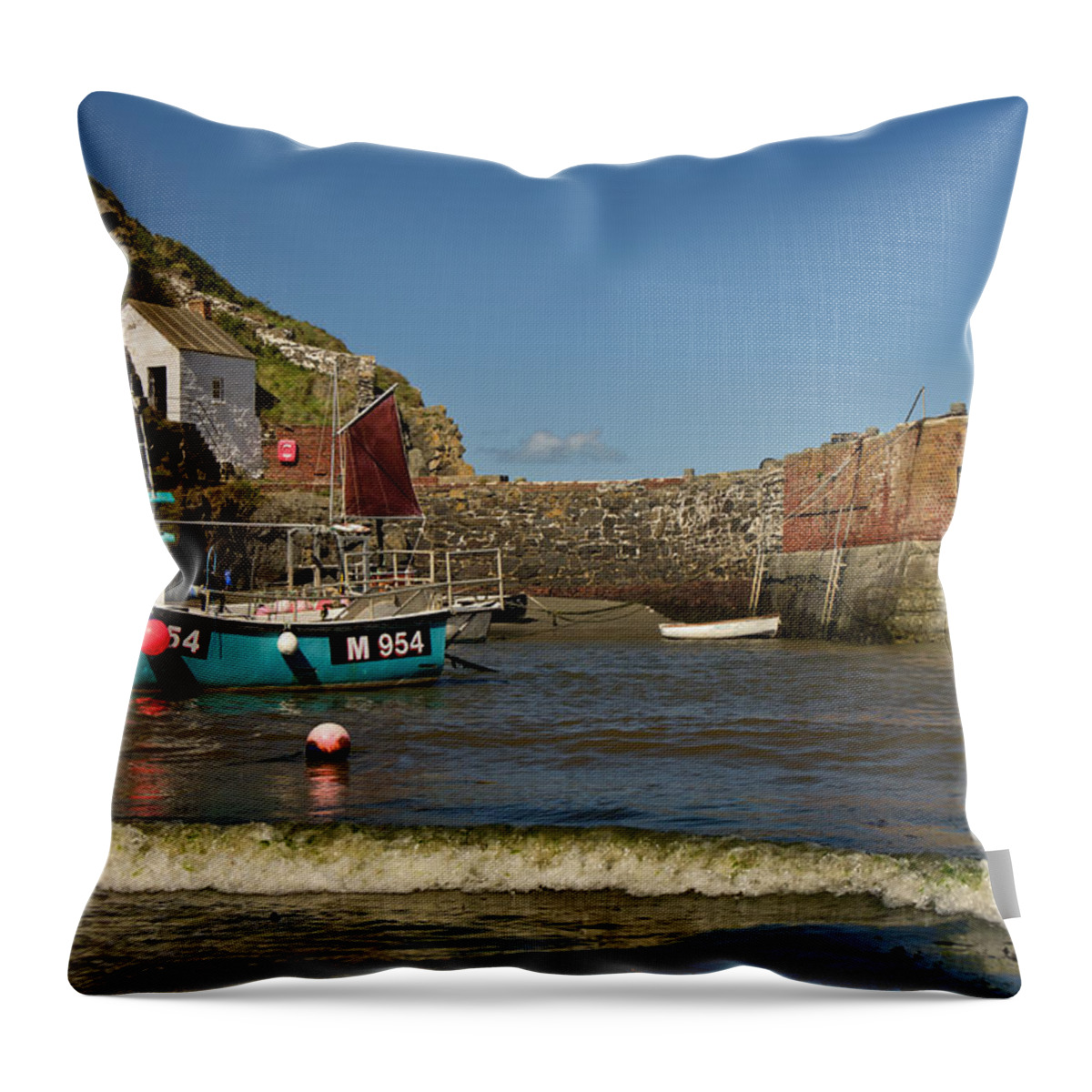 Porthgain Throw Pillow featuring the photograph Porthgain in Wales by Pete Hemington