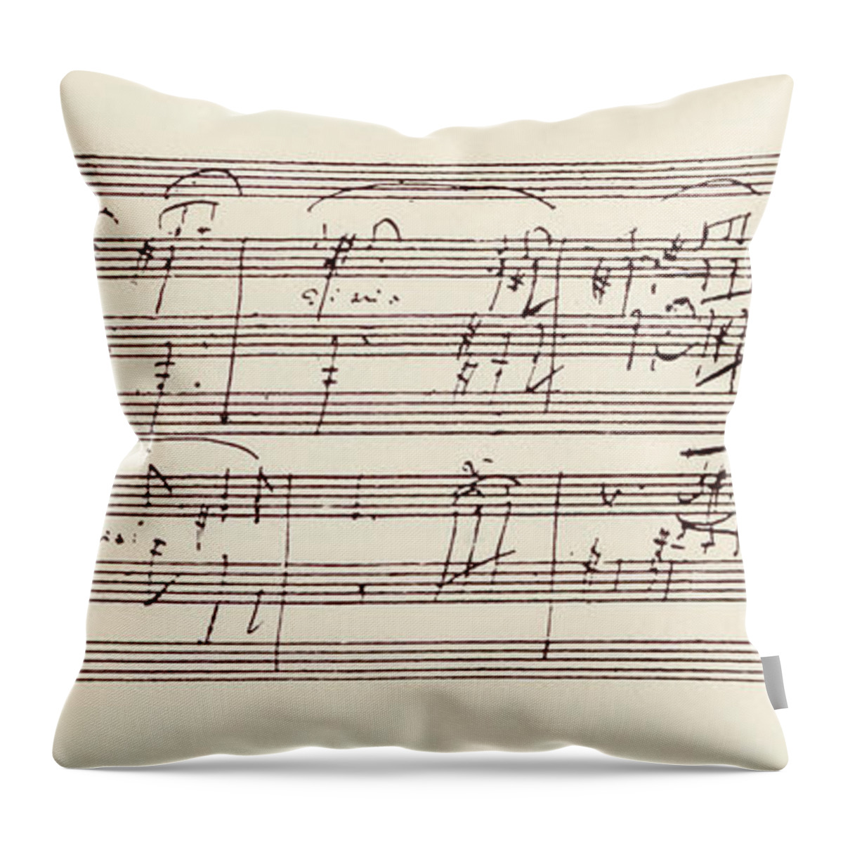 Beethoven Throw Pillow featuring the drawing Portion of the Manuscript of Beethoven's Sonata in A, Opus 101 by Beethoven