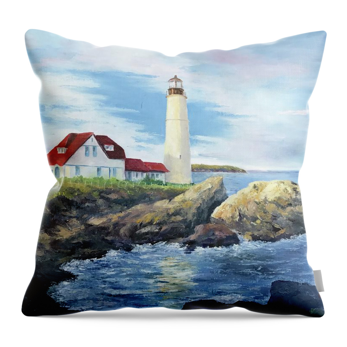 Portland Throw Pillow featuring the painting Portland Head Light by ML McCormick