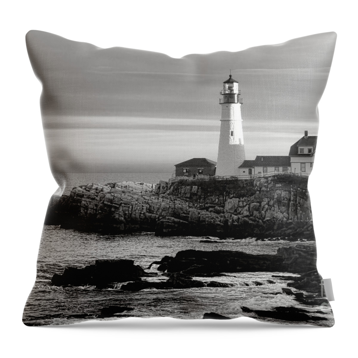 Maine Throw Pillow featuring the photograph Portland Head Light on Casco Bay by Olivier Le Queinec