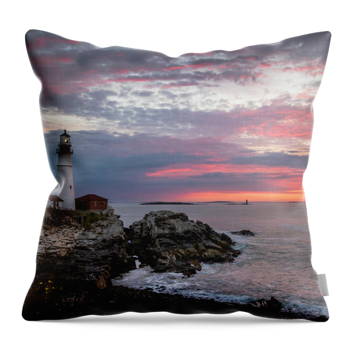 Maine Throw Pillow featuring the photograph Portland Head Light Sunrise by Colin Chase