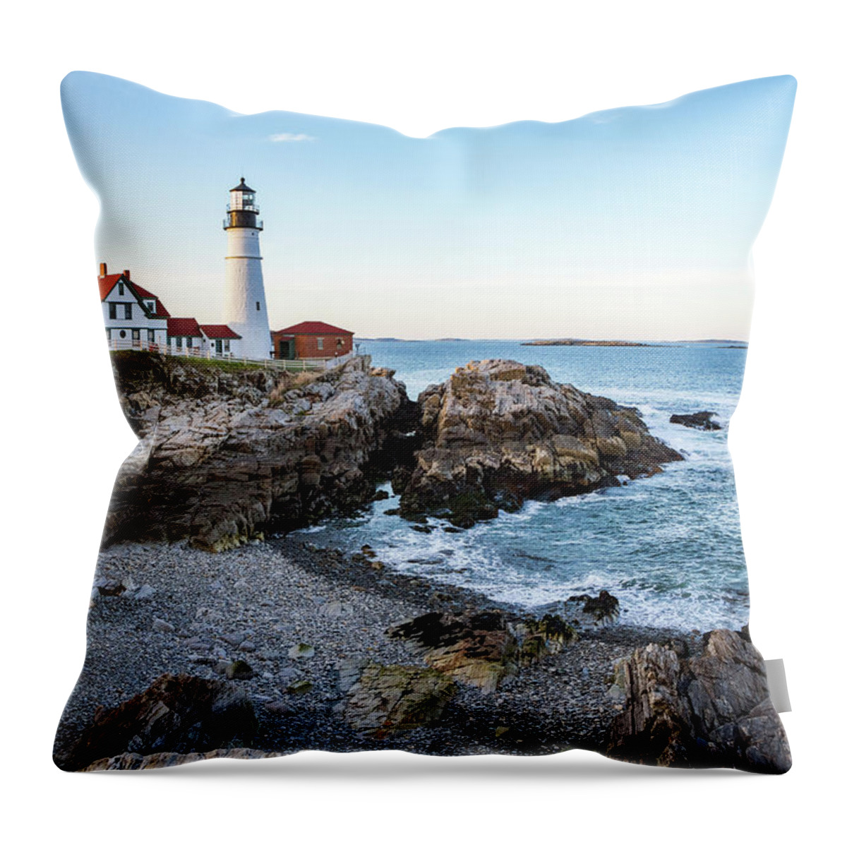 Cape Elizabeth Throw Pillow featuring the photograph Portland Headlight and Ram Island Light by Robert Clifford
