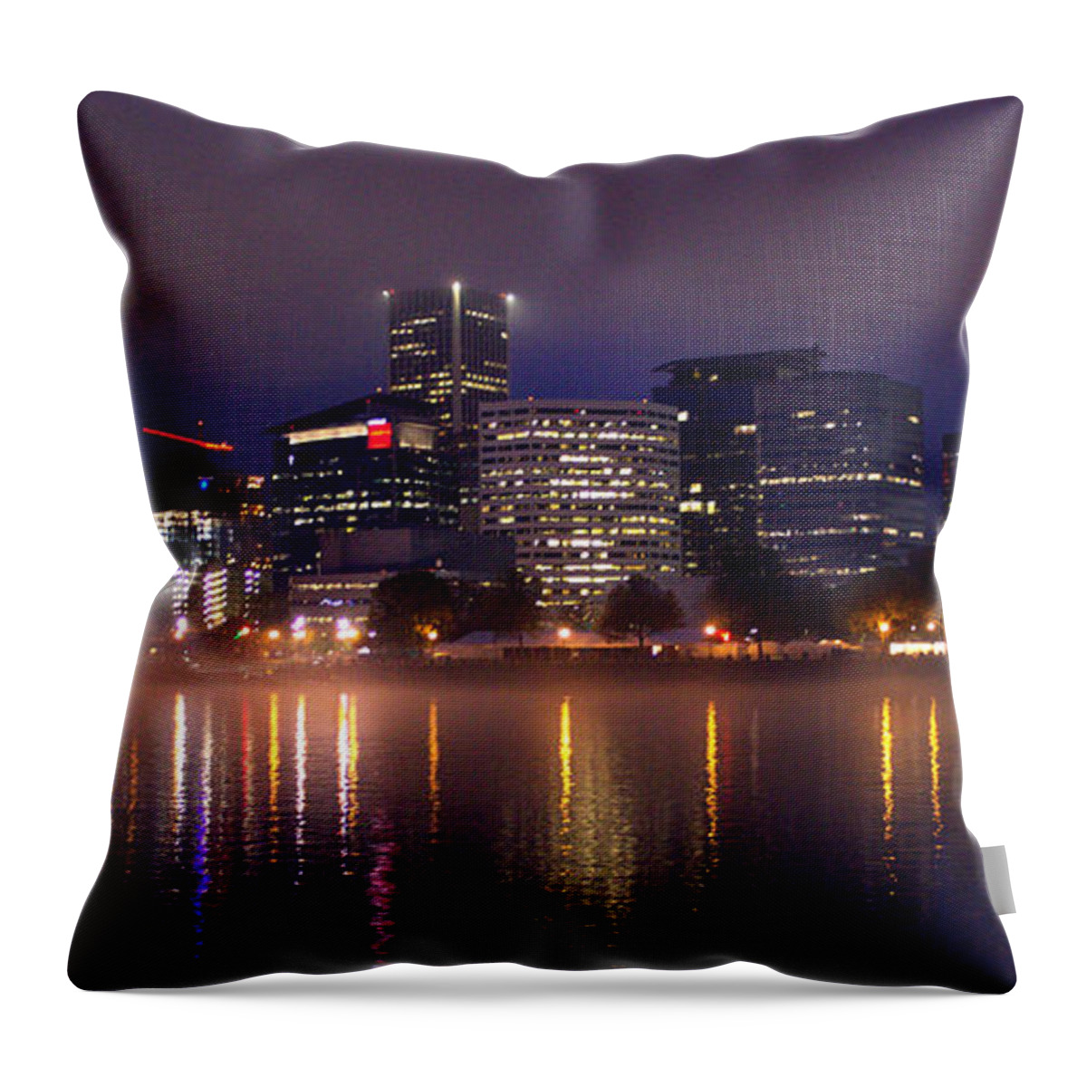 Portland Oregon Throw Pillow featuring the photograph Portland Night Skyline by Joseph Skompski