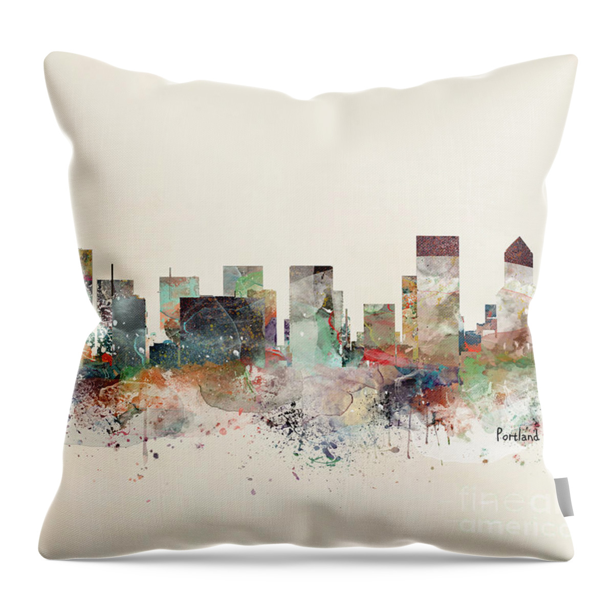 Portland Throw Pillow featuring the painting Portland Oregon Skyline by Bri Buckley
