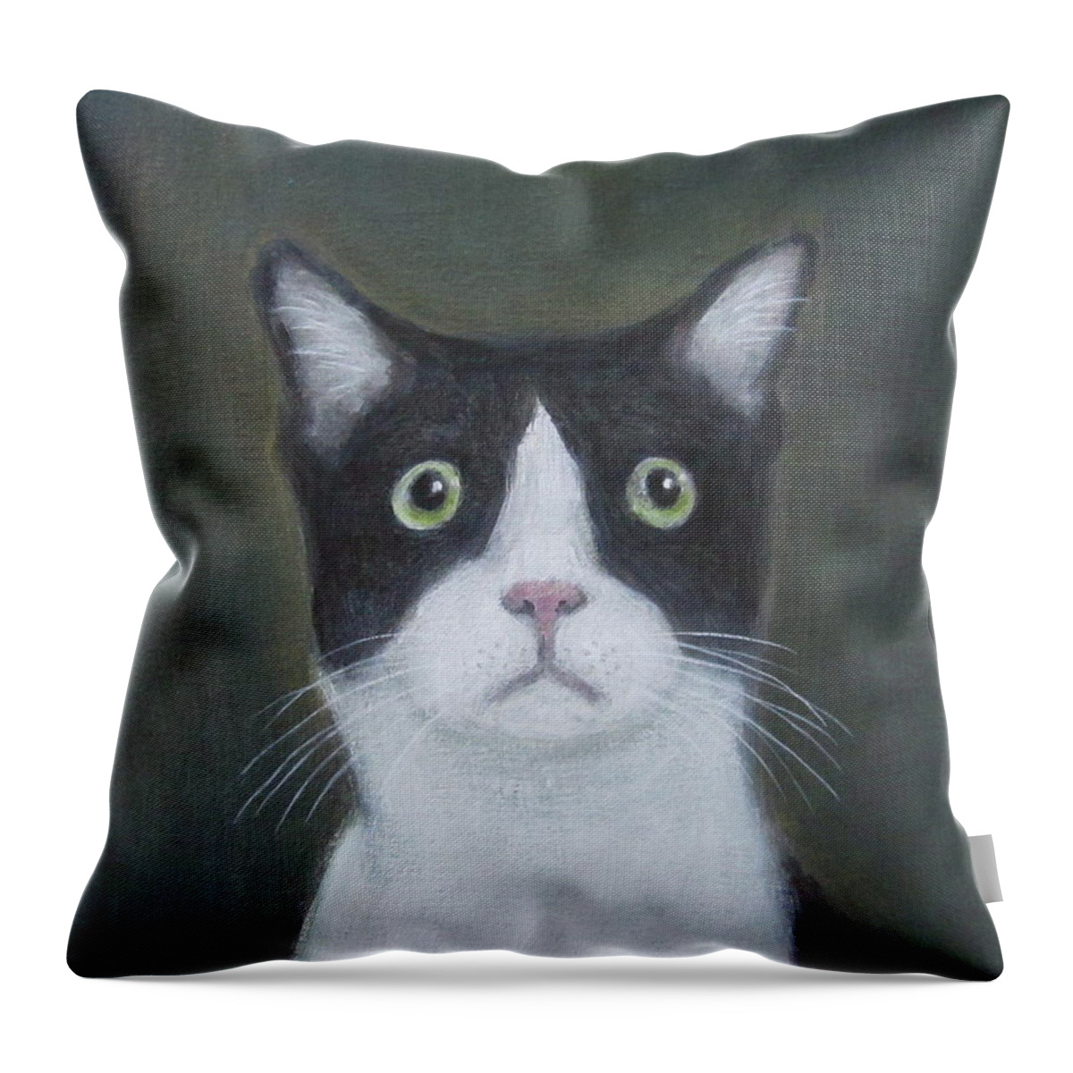 Portrait Of A Cat Throw Pillow featuring the painting Portrait of a Cat by Kazumi Whitemoon