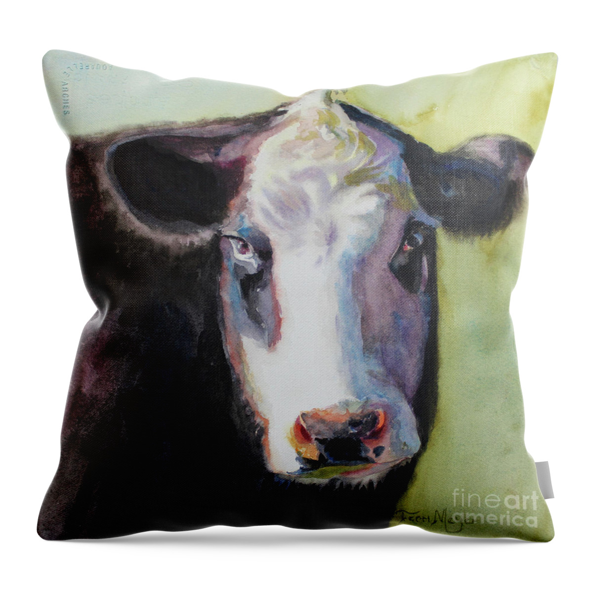 Cow Portrait Throw Pillow featuring the painting Portrait of a Cow by Terri Meyer