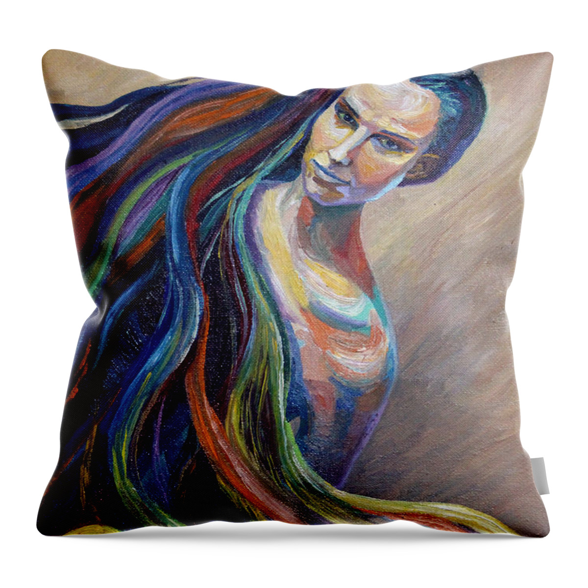 Russian Artists New Wave Throw Pillow featuring the painting Portrait of a Girl by Alina Malykhina