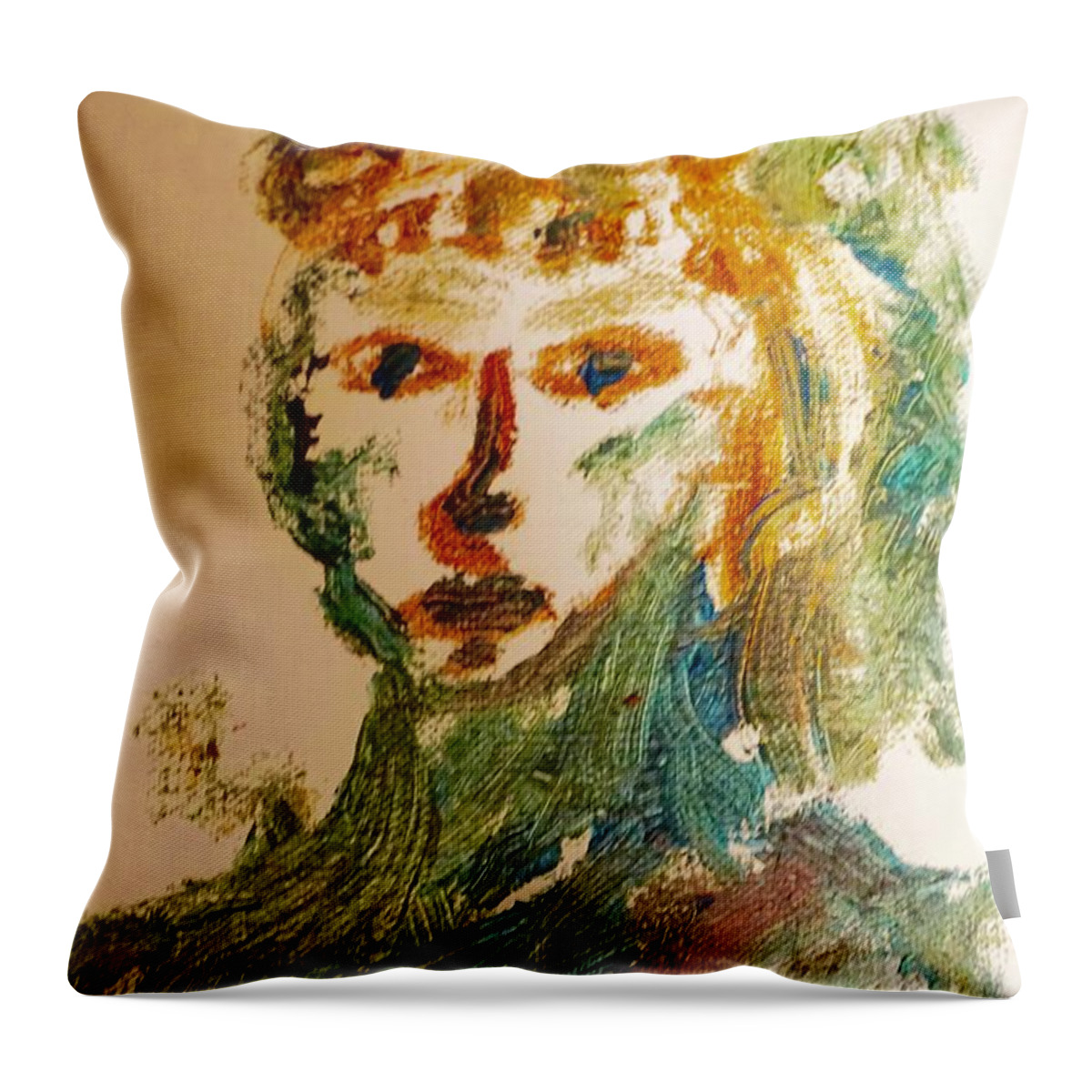 White Throw Pillow featuring the painting Portrait of a Girl by Shea Holliman