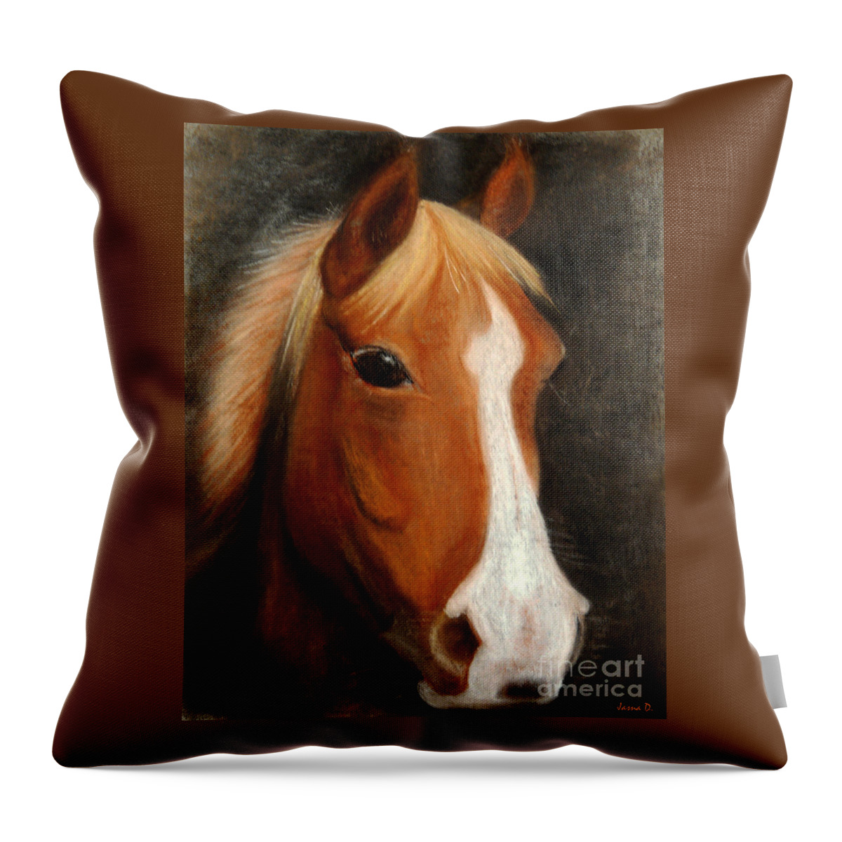 Portrait Of A Horse Throw Pillow featuring the painting Portrait Of A Horse by Jasna Dragun