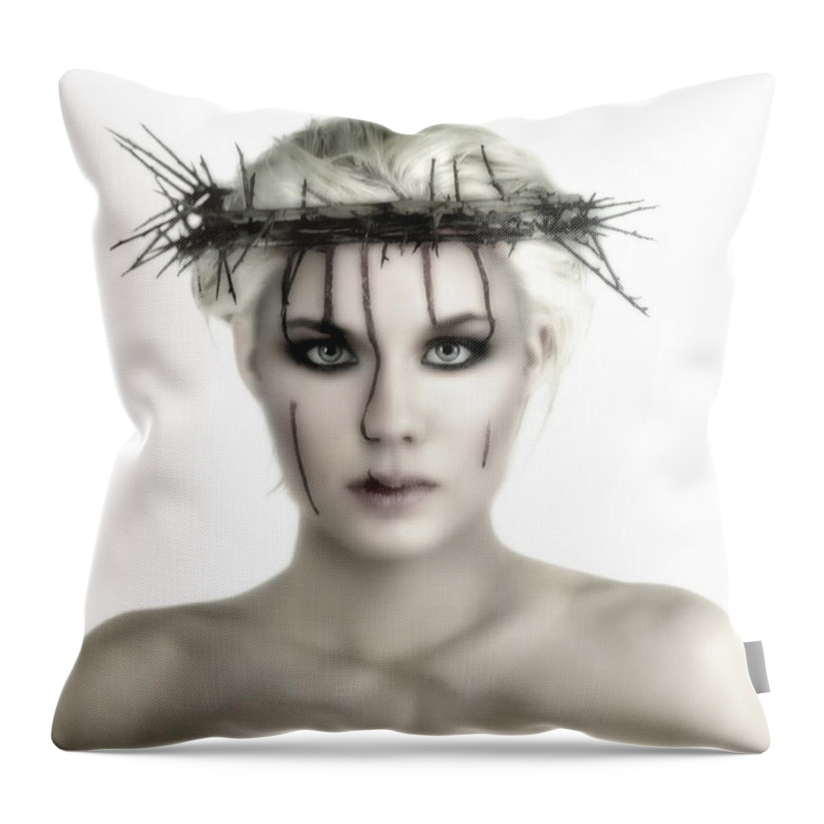 Woman Throw Pillow featuring the photograph Portrait of a Jesus Woman by Ramon Martinez