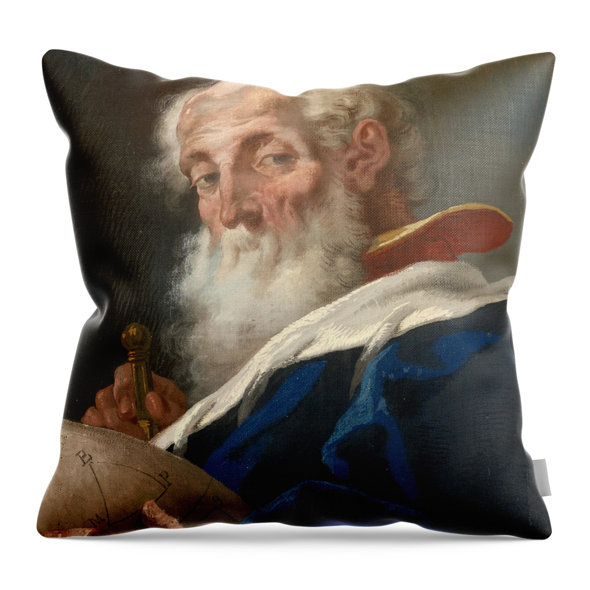 Mattia Bortoloni Throw Pillow featuring the painting Portrait of an Astronomer Half-Length by Mattia Bortoloni