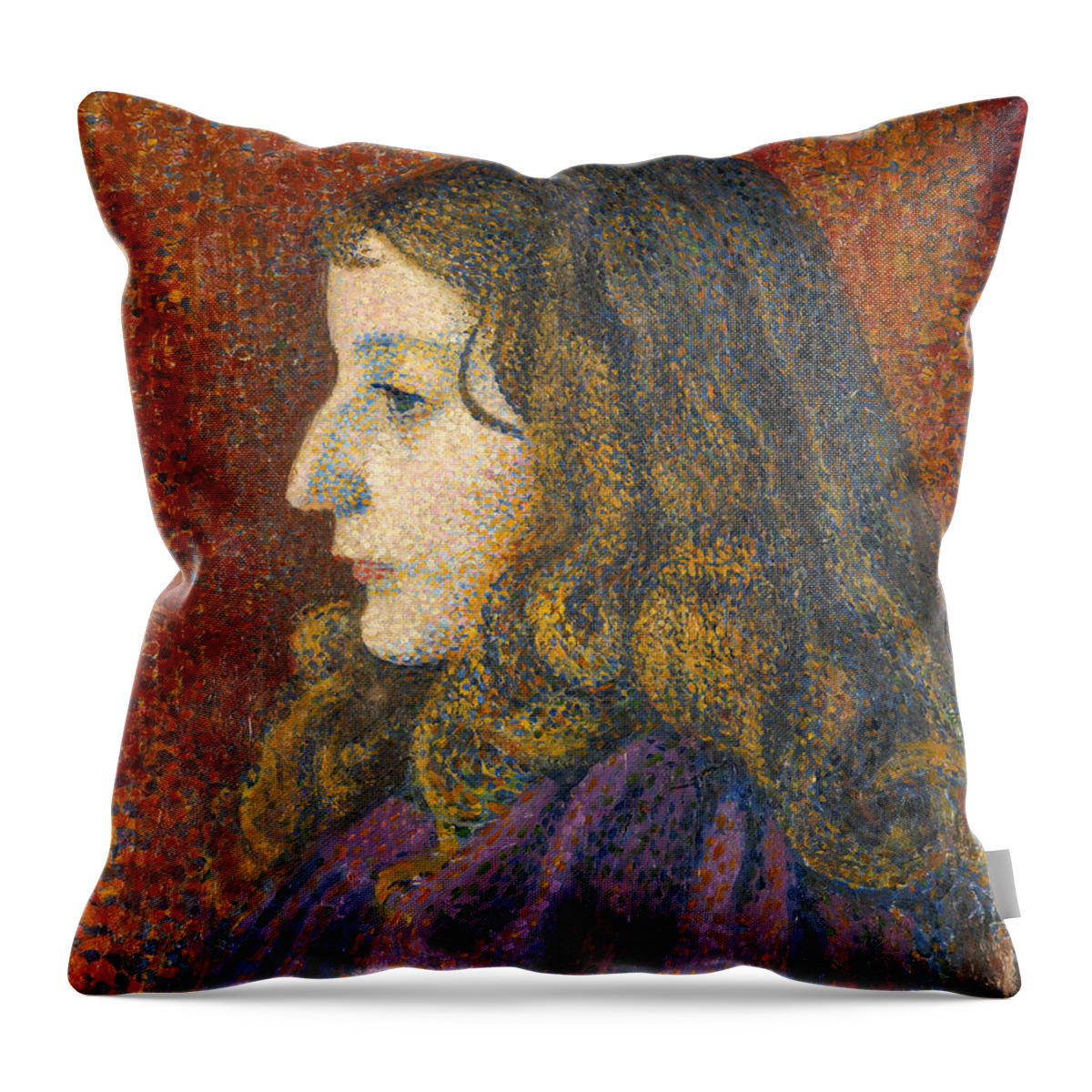 Georges Lemmen Throw Pillow featuring the painting Portrait of Denise Marechal by Georges Lemmen