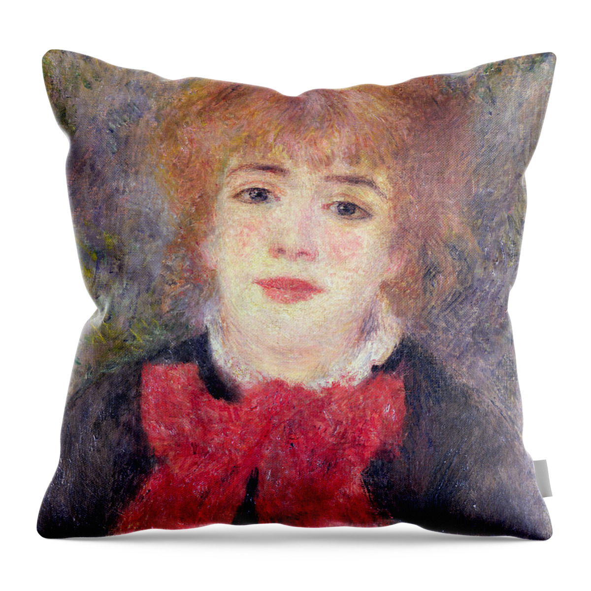 Portrait Throw Pillow featuring the painting Portrait of Jeanne Samary by Renoir