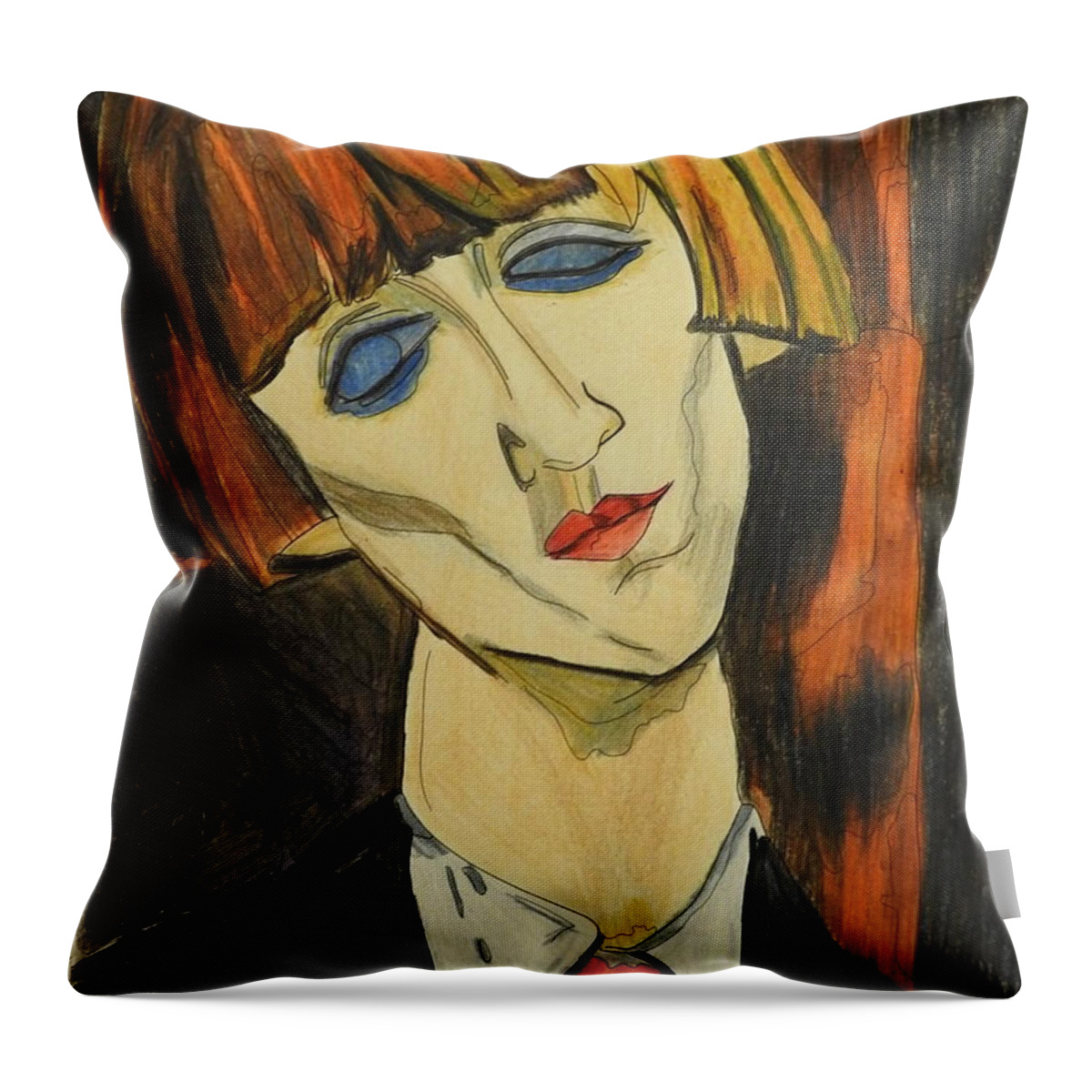 Modigliani Throw Pillow featuring the mixed media Portrait of Madame Kisling After Amadeo Modigliani by Betty-Anne McDonald