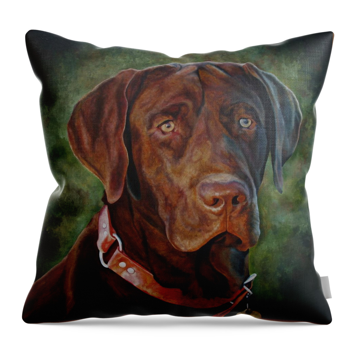 Chocolate Lab Throw Pillow featuring the painting Portrait of Remington 0094_2 by Steven Ward