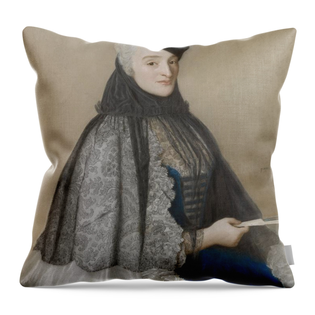 Portret Van Mrs. Boere Throw Pillow featuring the painting Portret van Mrs. Boere, Jean-Etienne Liotard, 1746 by Celestial Images