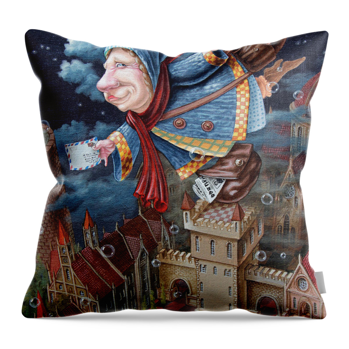 Postwoman Throw Pillow featuring the painting Postwoman by Victor Molev