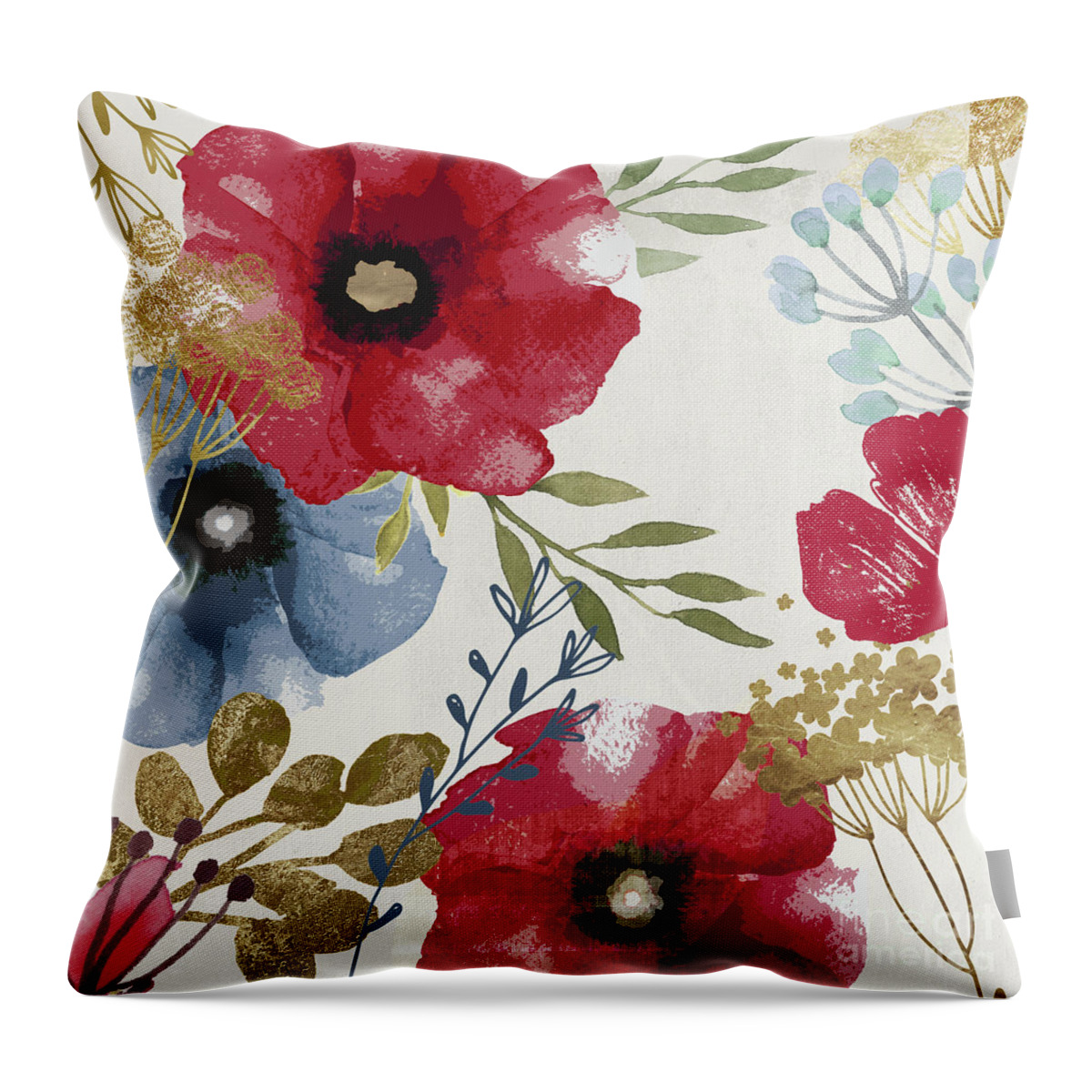 Poppies Throw Pillow featuring the painting Posy Watercolor Poppies by Mindy Sommers