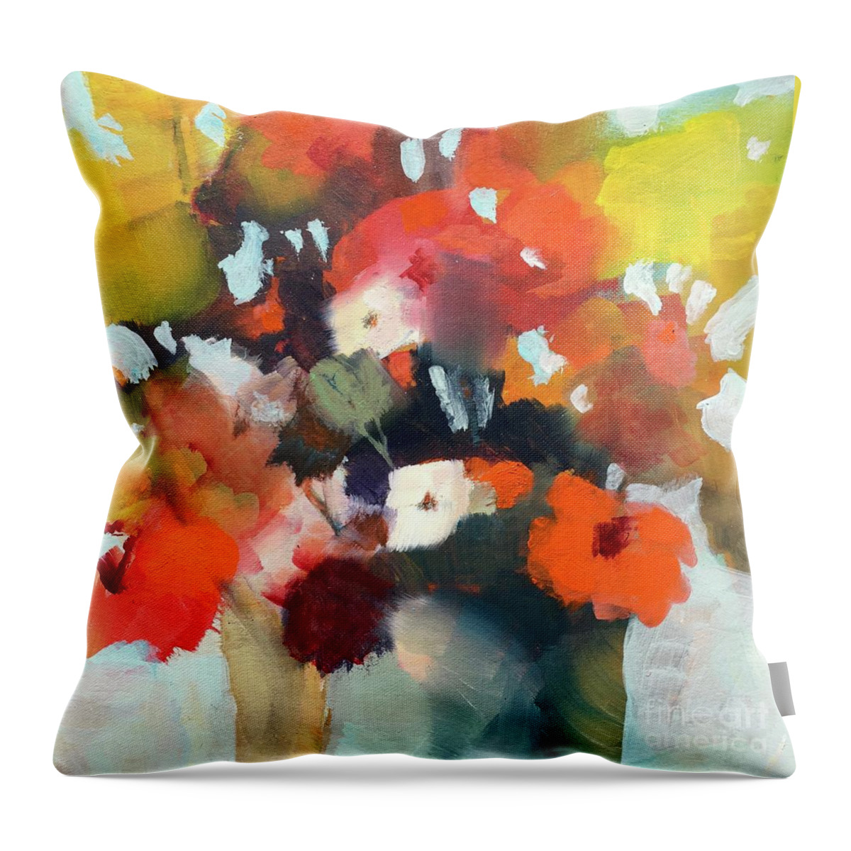Flowers Throw Pillow featuring the painting Pot of Flowers by Michelle Abrams