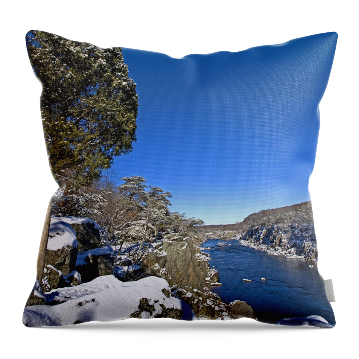 Potomac Throw Pillow featuring the photograph Potomac River at Great Falls National Park During Winter by Brendan Reals
