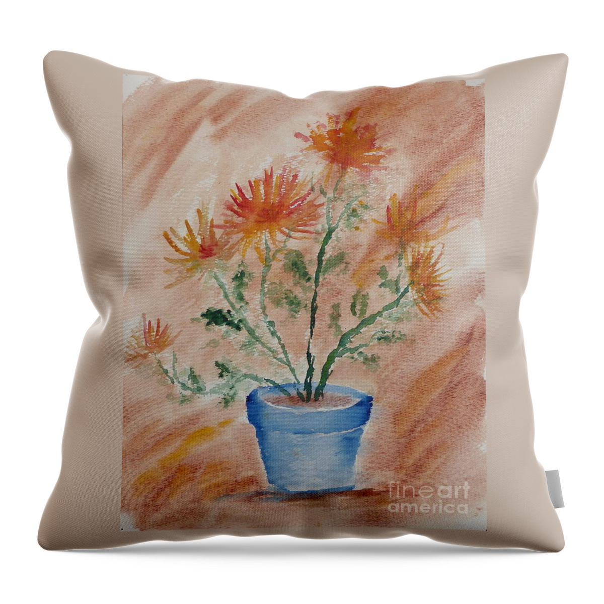 Potted Plant Throw Pillow featuring the painting Potted Plant - A Watercolor by Eleanor Robinson