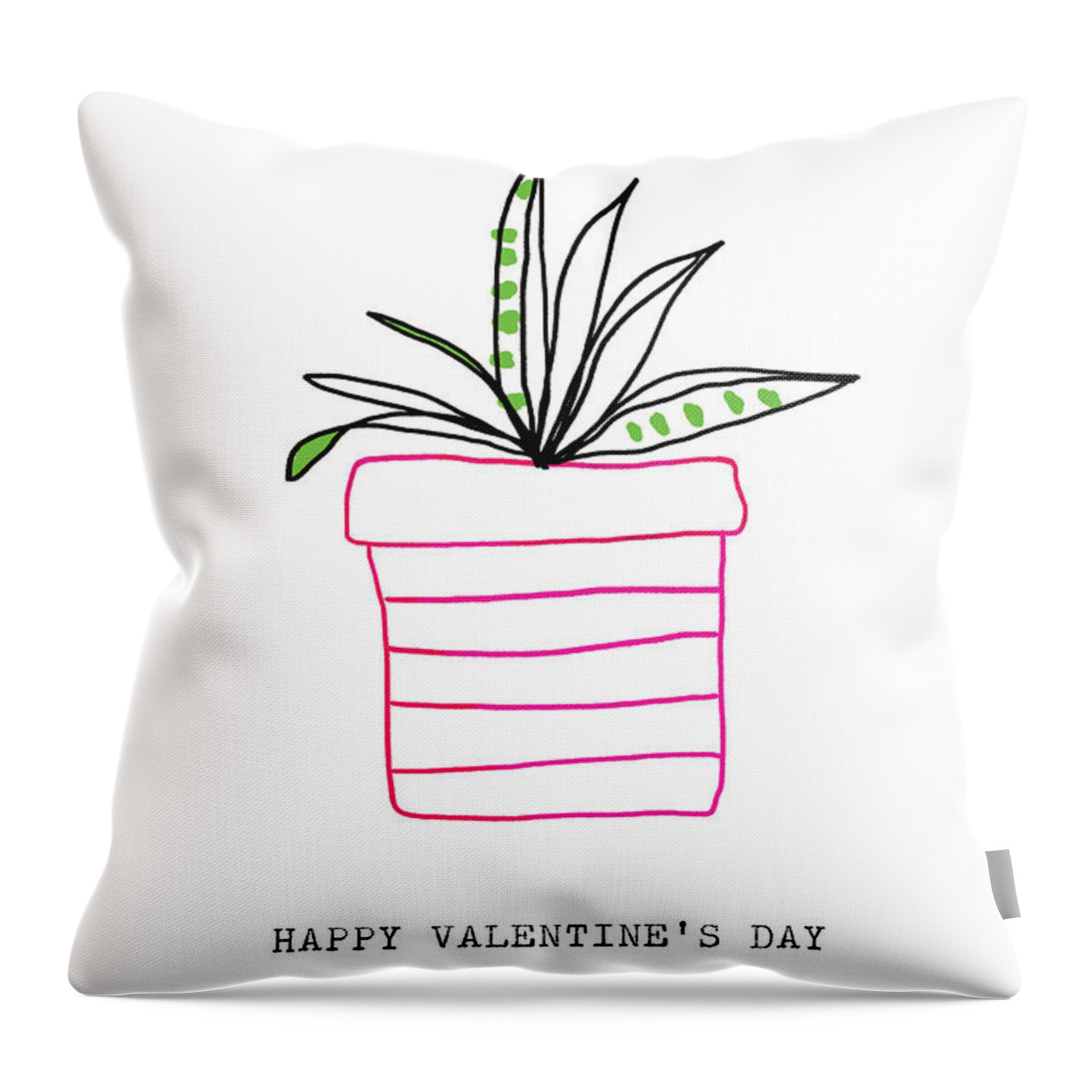 Plant Throw Pillow featuring the mixed media Potted Plant Valentine- Art by Linda Woods by Linda Woods