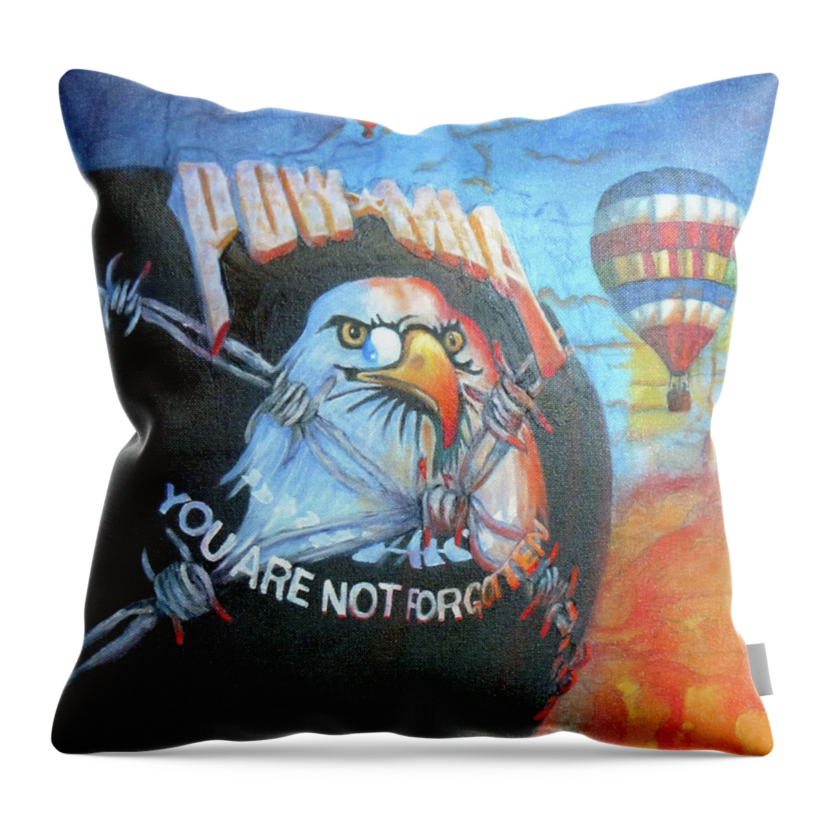 Realistic Throw Pillow featuring the painting POW-MIA Never Forget by Sherry Strong